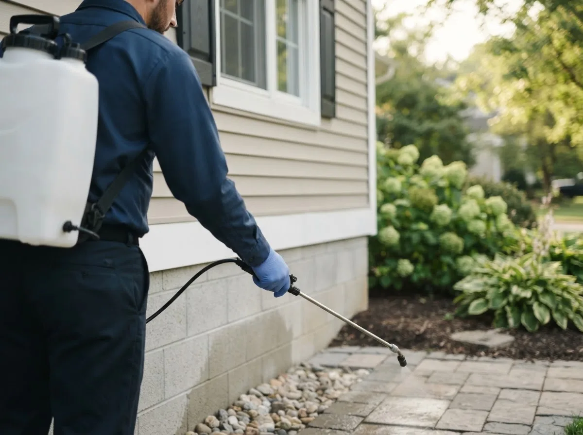 Pest control technician inspecting a home in Irondequoit, NY